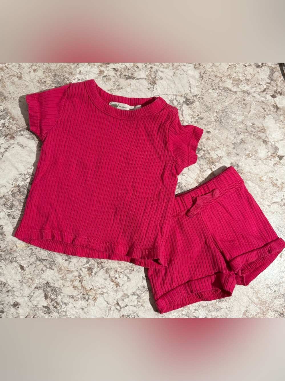 Monica + Andy Ribbed Short Sleeve Top and shorts set